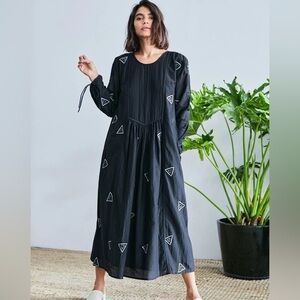 Rujuta Sheth Black Geometric Long Sleeve Maxi Tanya Dress